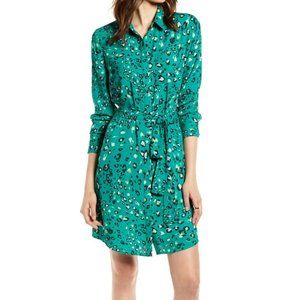 BRAND NEW Halogen Green Leopard Shirtdress SMALL